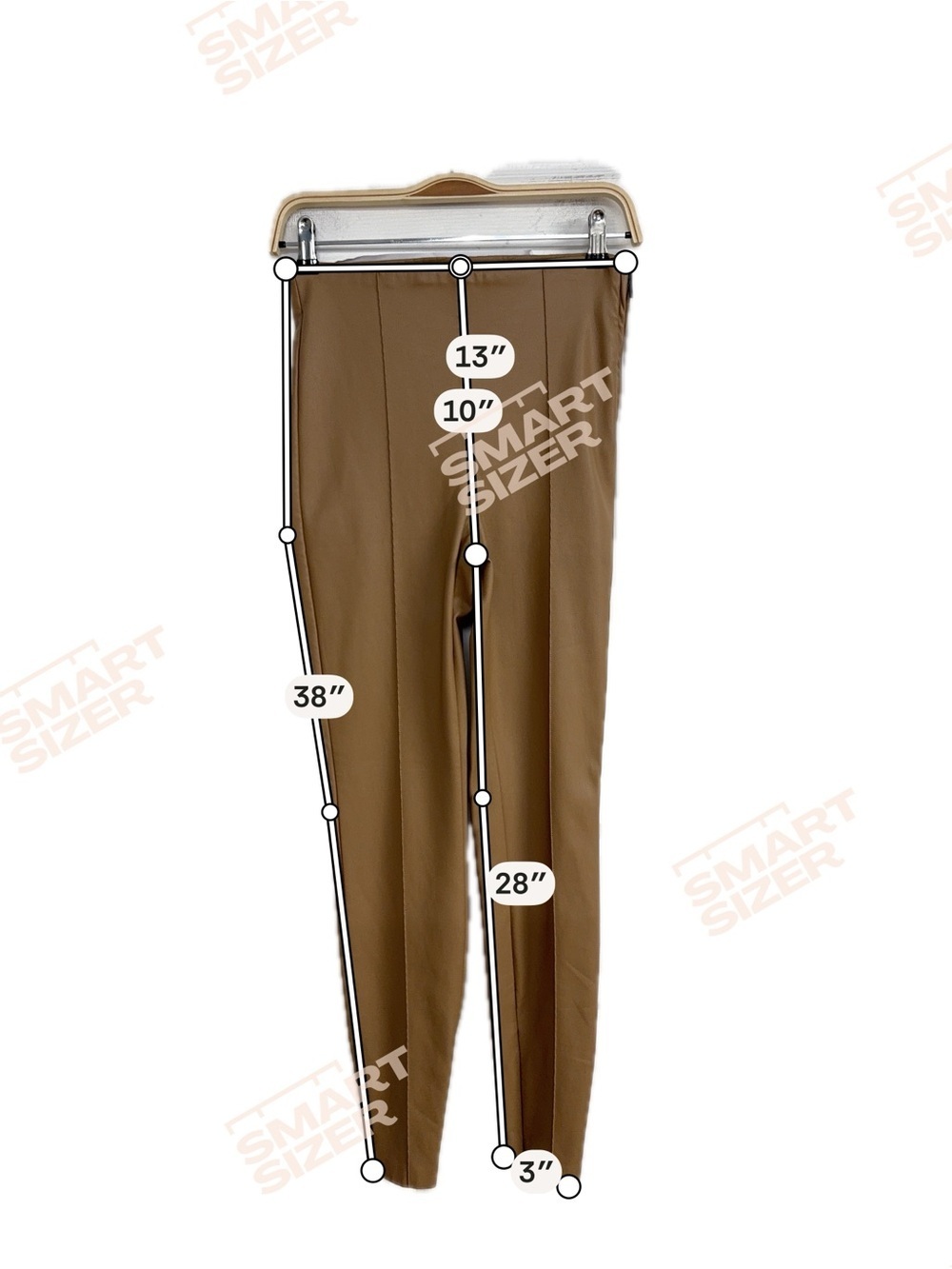 ZARA Camel Faux Leather Leggings Pants Mid Waist Slim Stretch Women Small Size S - Picture 7 of 9